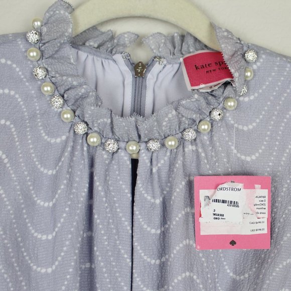 NEW Kate Spade Wavy Dot Ruffled Neck Silk Dress - Picture 3 of 13